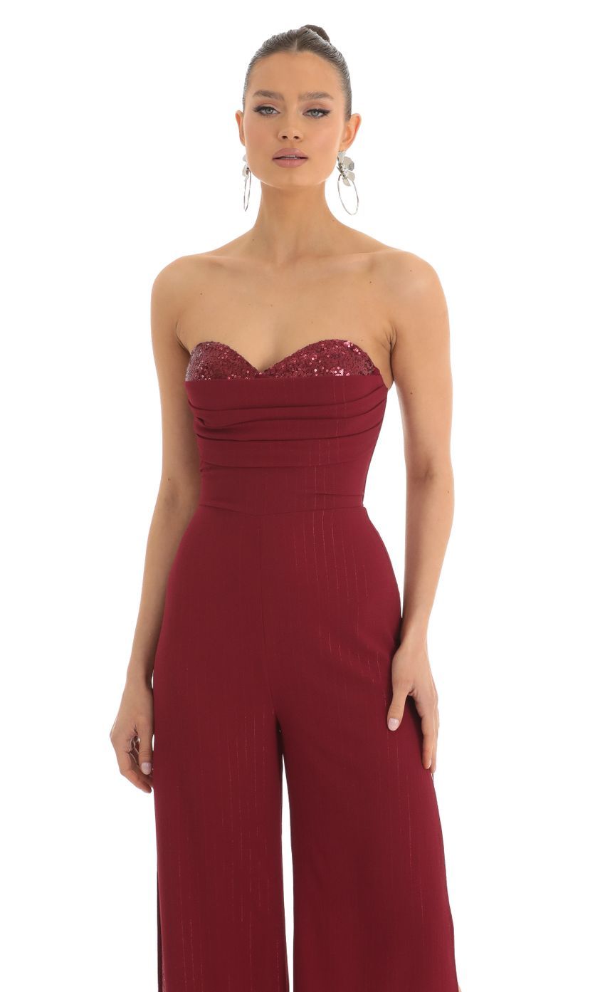 Sequin Bust Crepe Jumpsuit in Red-Sunny Prom. All rights reserved.