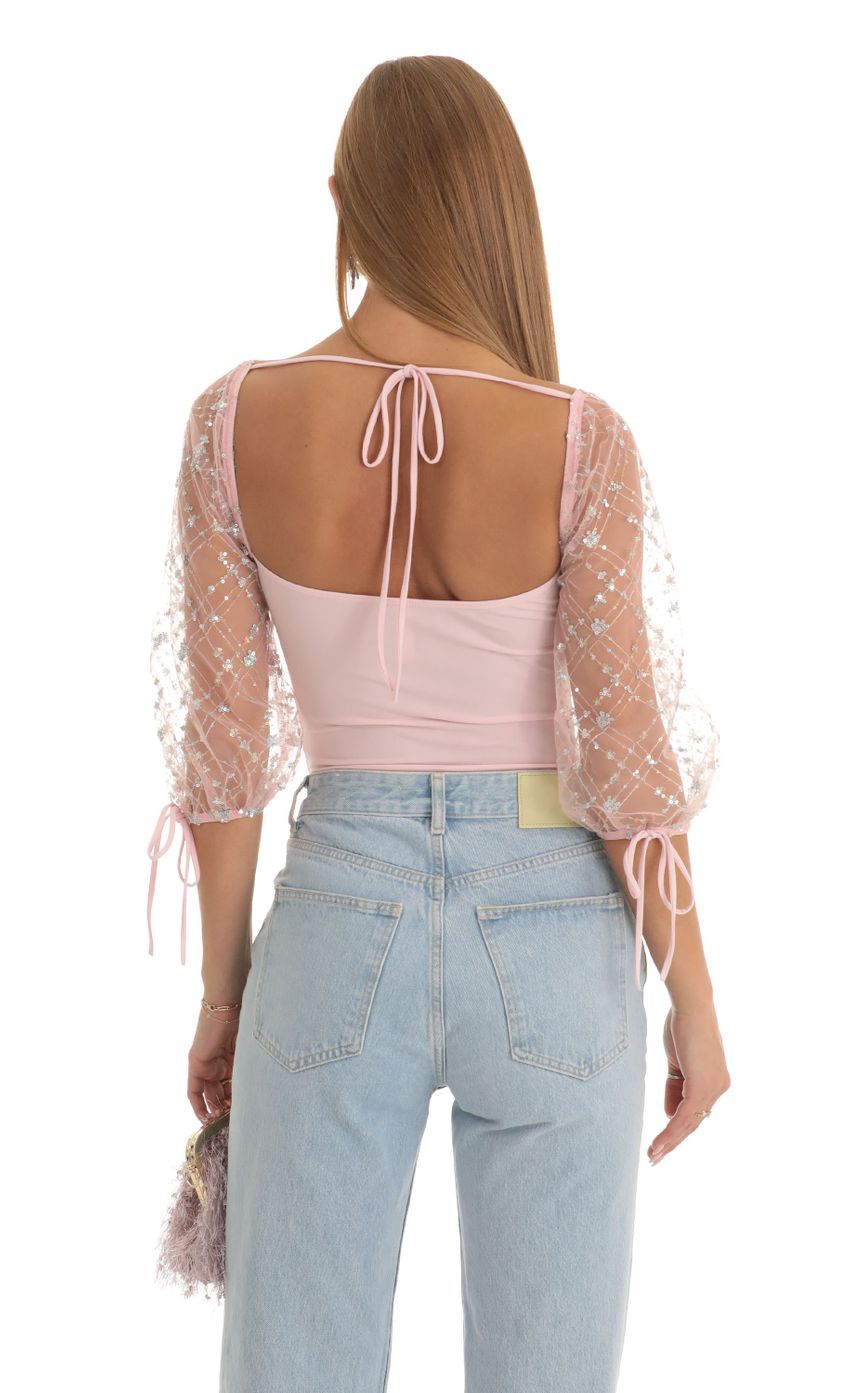 Sequin Puff Sleeve Bodysuit in Pink-Sunny Prom. All rights reserved.
