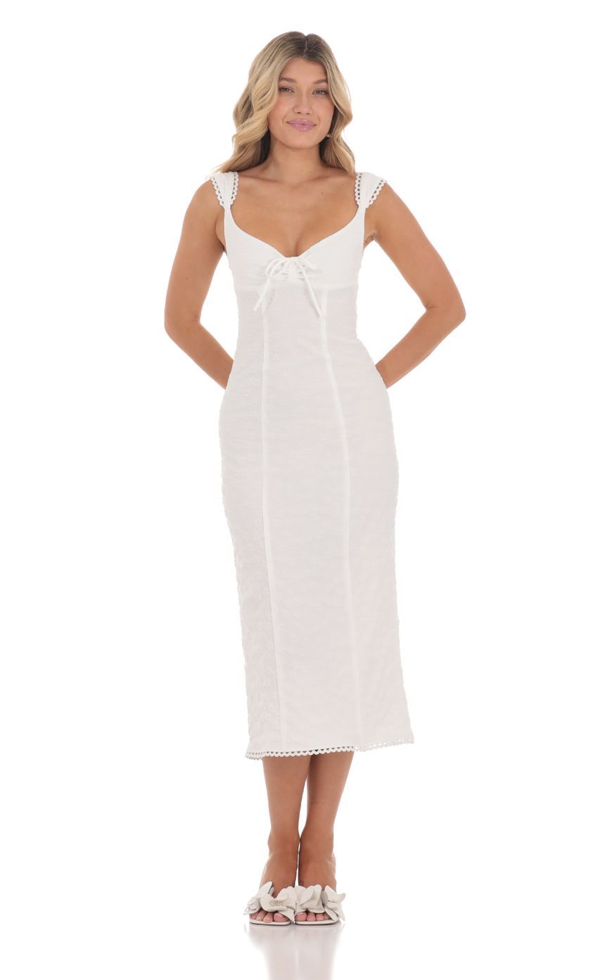 Textured Floral Midi Dress in White-Sunny Prom. All rights reserved.