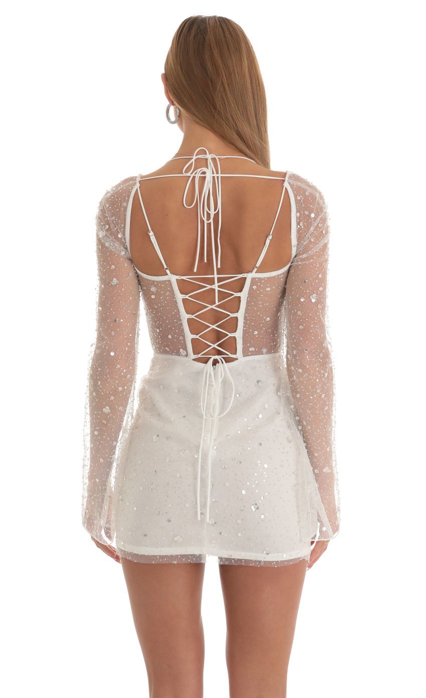 Sequin Long Sleeve Dress in White-Sunny Prom. All rights reserved.