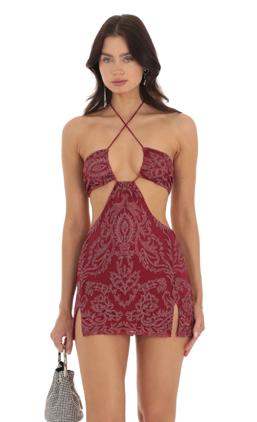 Shimmer Cutout Dress in Red-Sunny Prom. All rights reserved.
