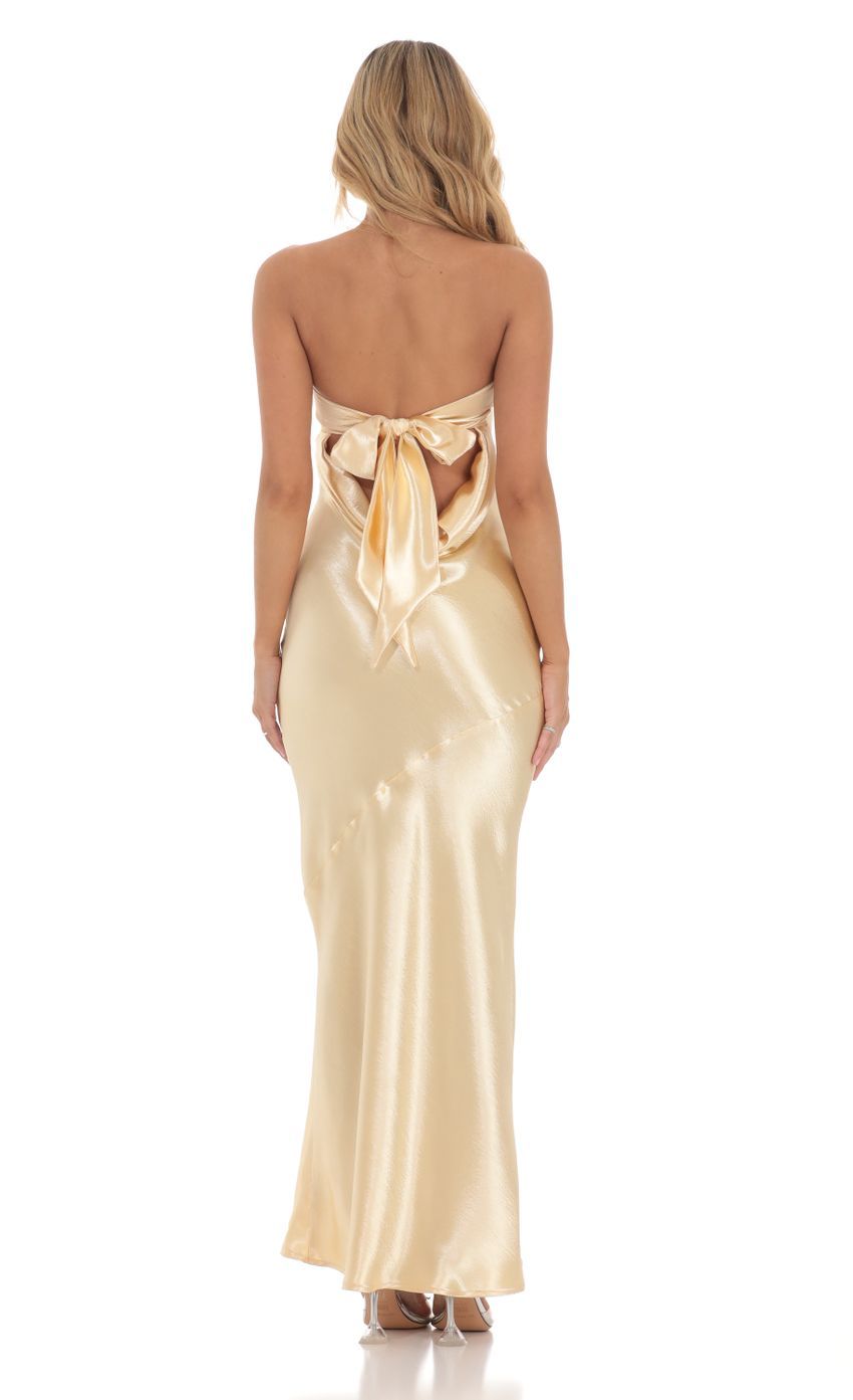 Strapless Satin Open Back Maxi Dress in Gold-Sunny Prom. All rights reserved.