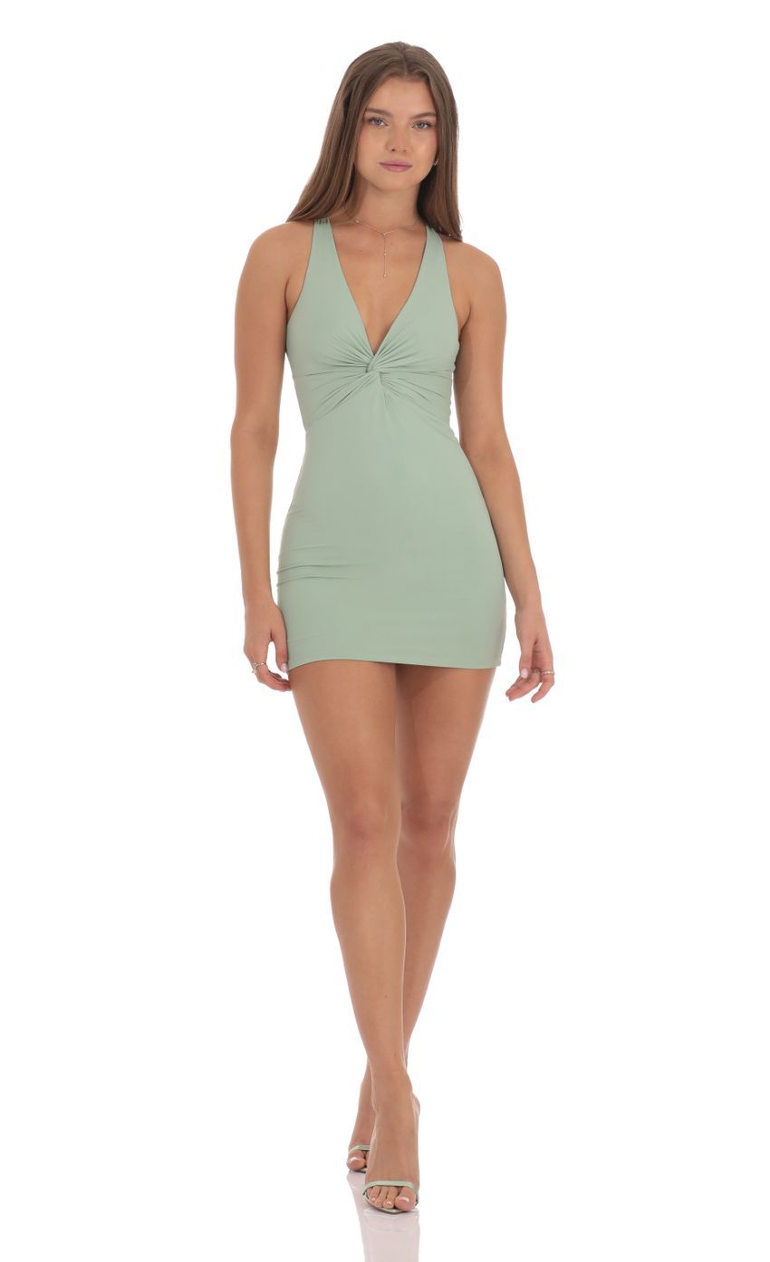 Twist Open Back Dress in Sage Green-Sunny Prom. All rights reserved.