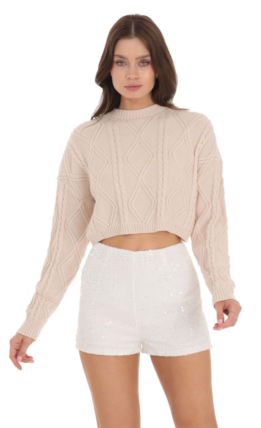 Sequin High Waisted Shorts in White-Sunny Prom. All rights reserved.