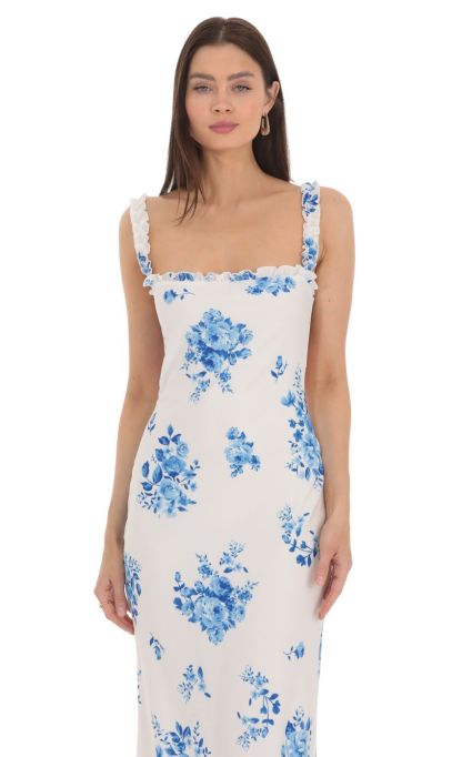 Square Neck Floral Maxi Dress in White-Sunny Prom. All rights reserved.