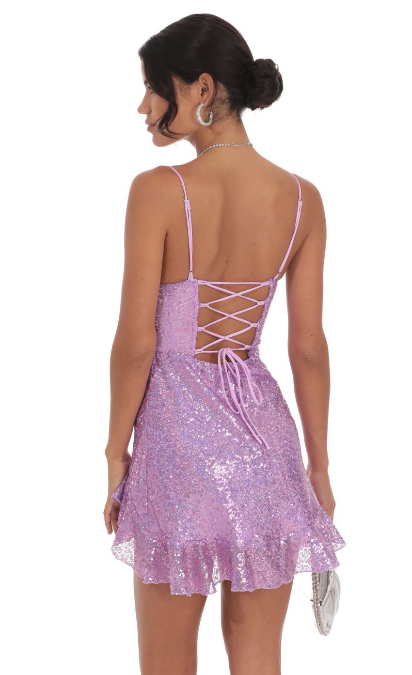 Sequin Ruffled Slit Dress in Lavender-Sunny Prom. All rights reserved.