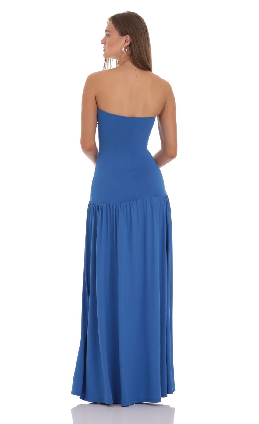 Strapless Drop Waist Maxi Dress in Blue-Sunny Prom. All rights reserved.