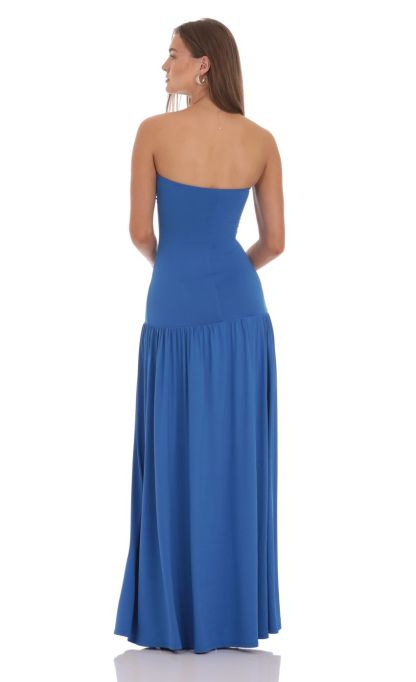 Strapless Drop Waist Maxi Dress in Blue-Sunny Prom. All rights reserved.