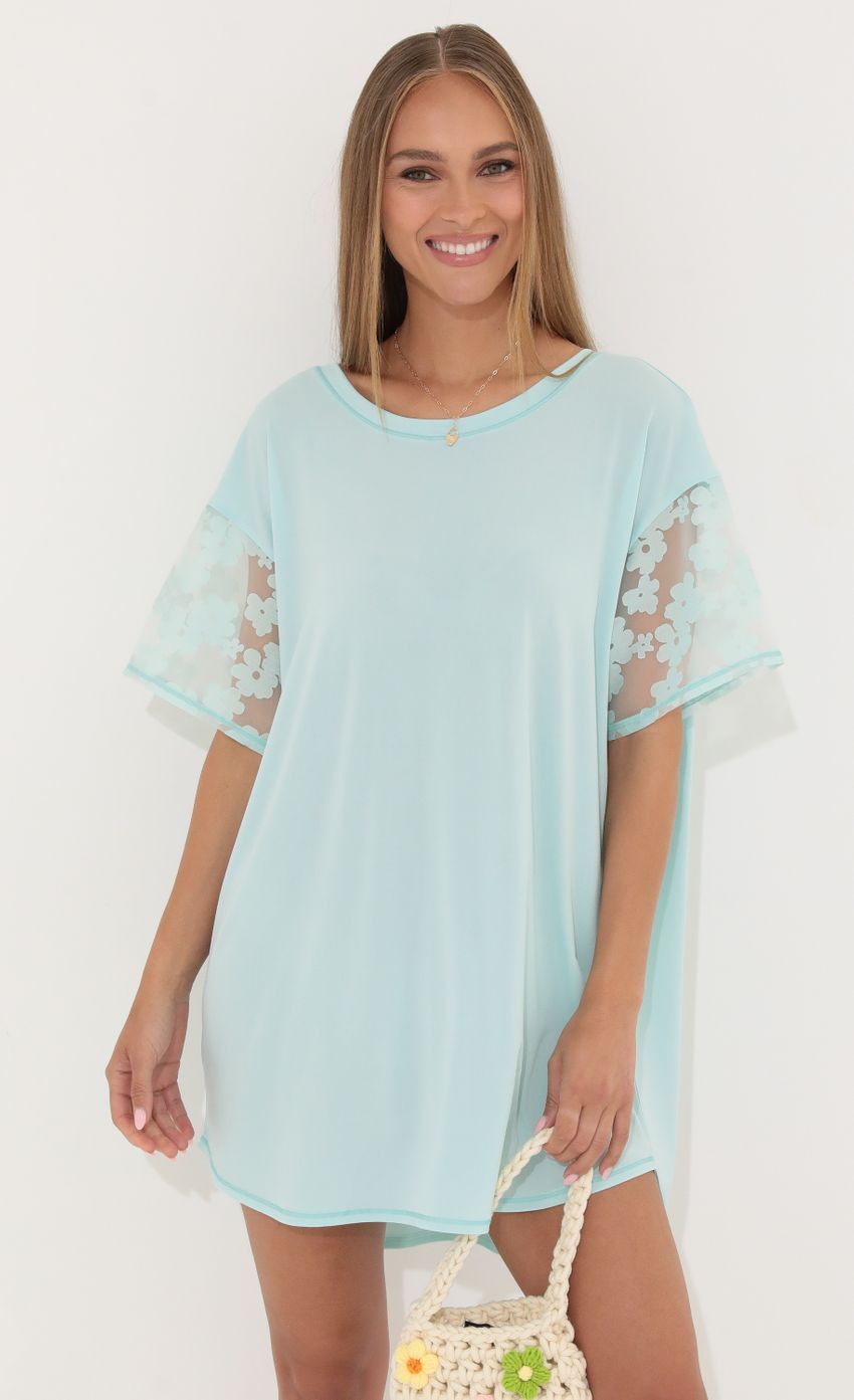 Shirt Dress in Teal Flowers-Sunny Prom. All rights reserved.