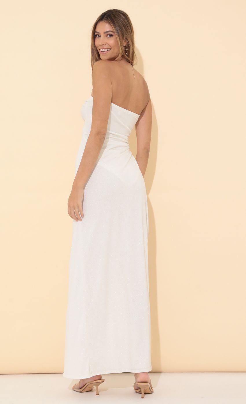 Strapless Maxi Dress in Shimmer White-Sunny Prom. All rights reserved.