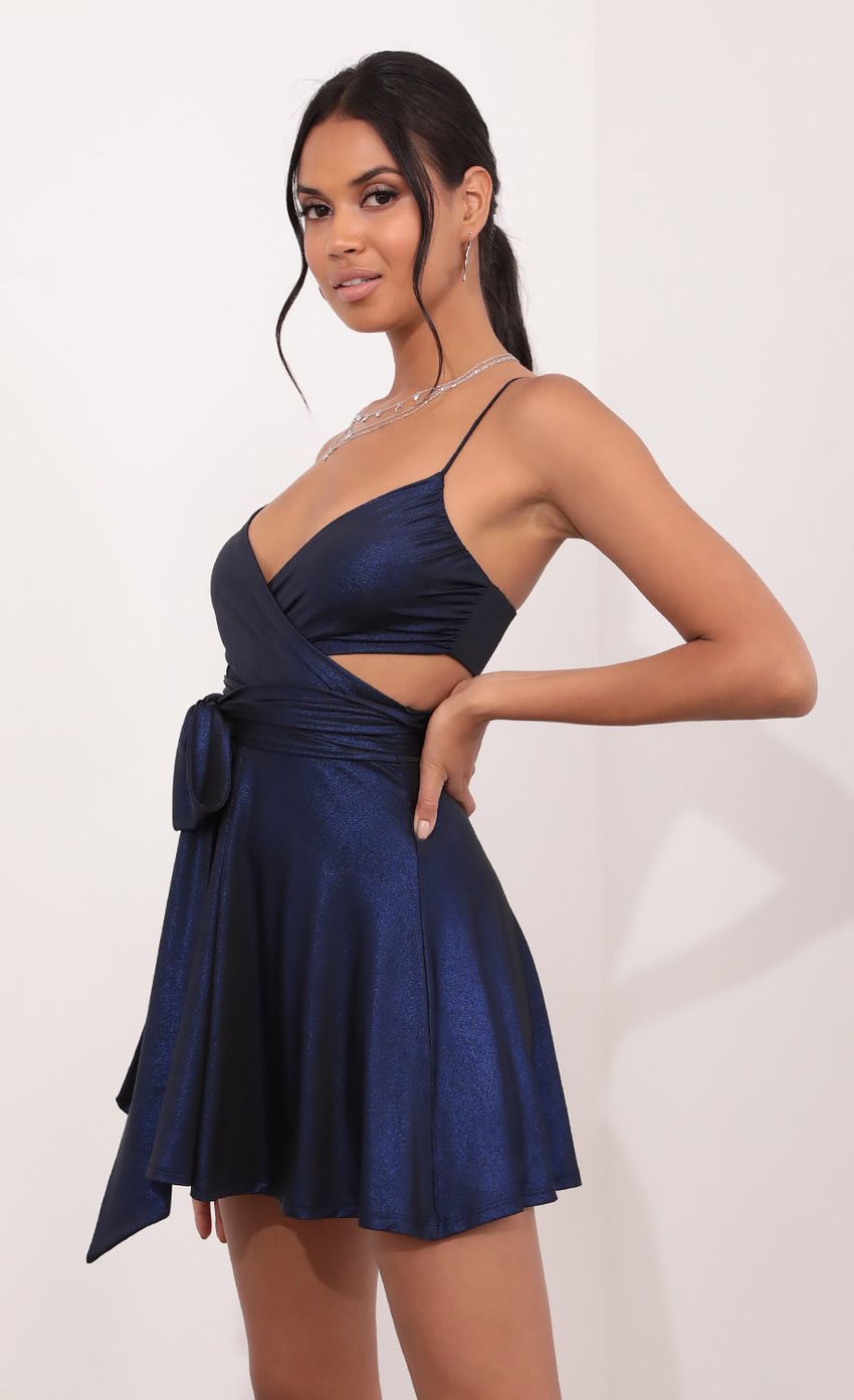 Wrap Dress in Black and Blue Sparkle-Sunny Prom. All rights reserved.