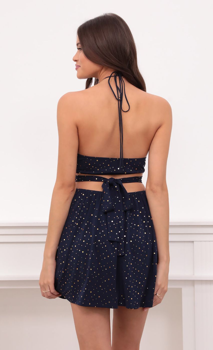 Shimmer Halter Cutout Dress in Navy-Sunny Prom. All rights reserved.