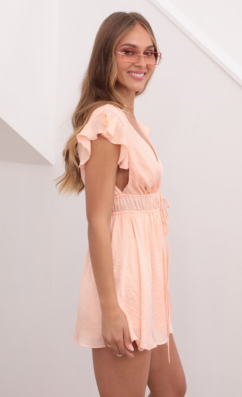 Washed Satin Plunge A-line Dress in Coral-Sunny Prom. All rights reserved.