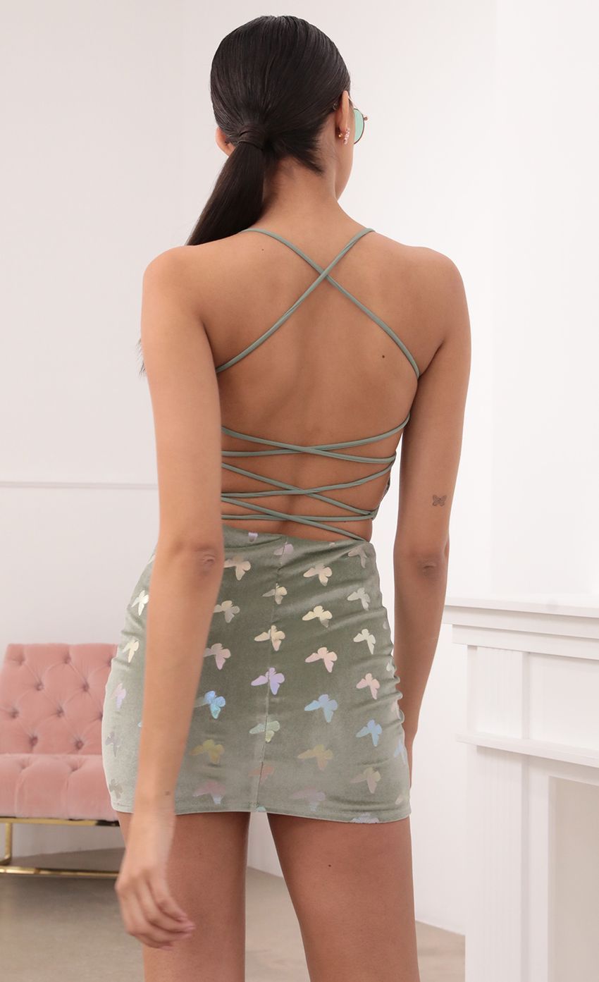 Velvet Lace-Up Set In Sage Butterflies-Sunny Prom. All rights reserved.