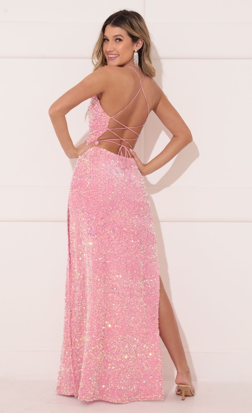 Velvet Sequin Maxi Dress in Pink-Sunny Prom. All rights reserved.