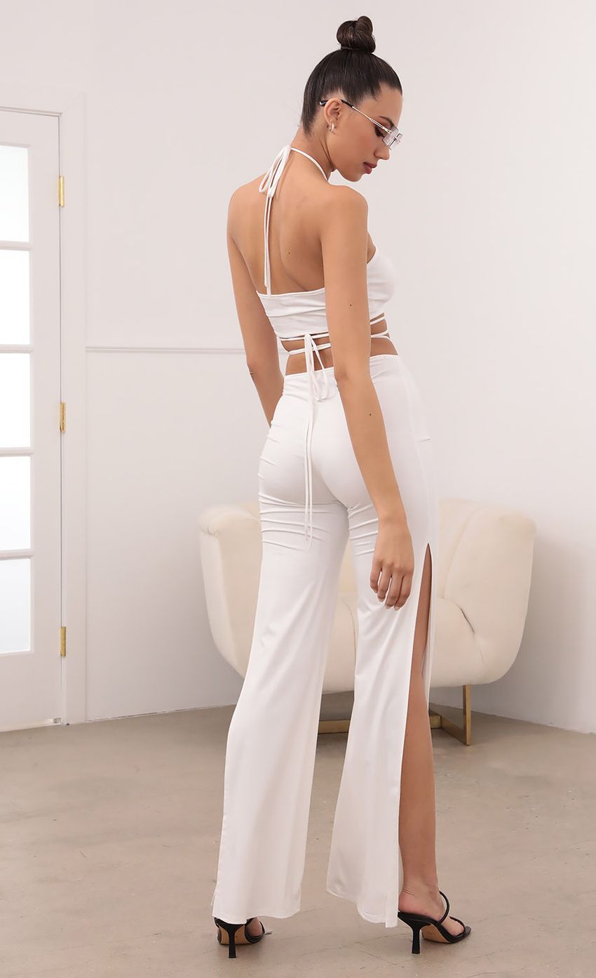 Suede Pant Set in White-Sunny Prom. All rights reserved.