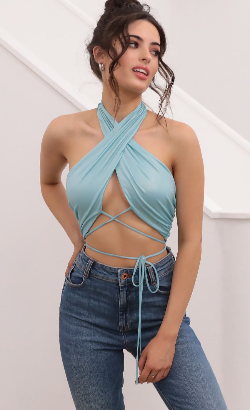 Wrap Top in Aqua-Sunny Prom. All rights reserved.