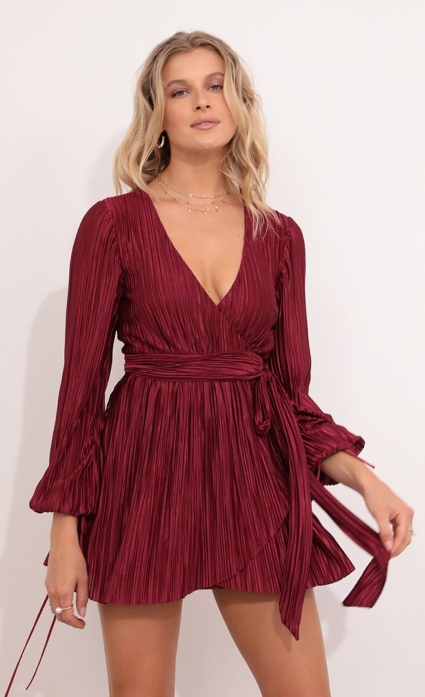 Wrap Around Dress in Burgundy-Sunny Prom. All rights reserved.