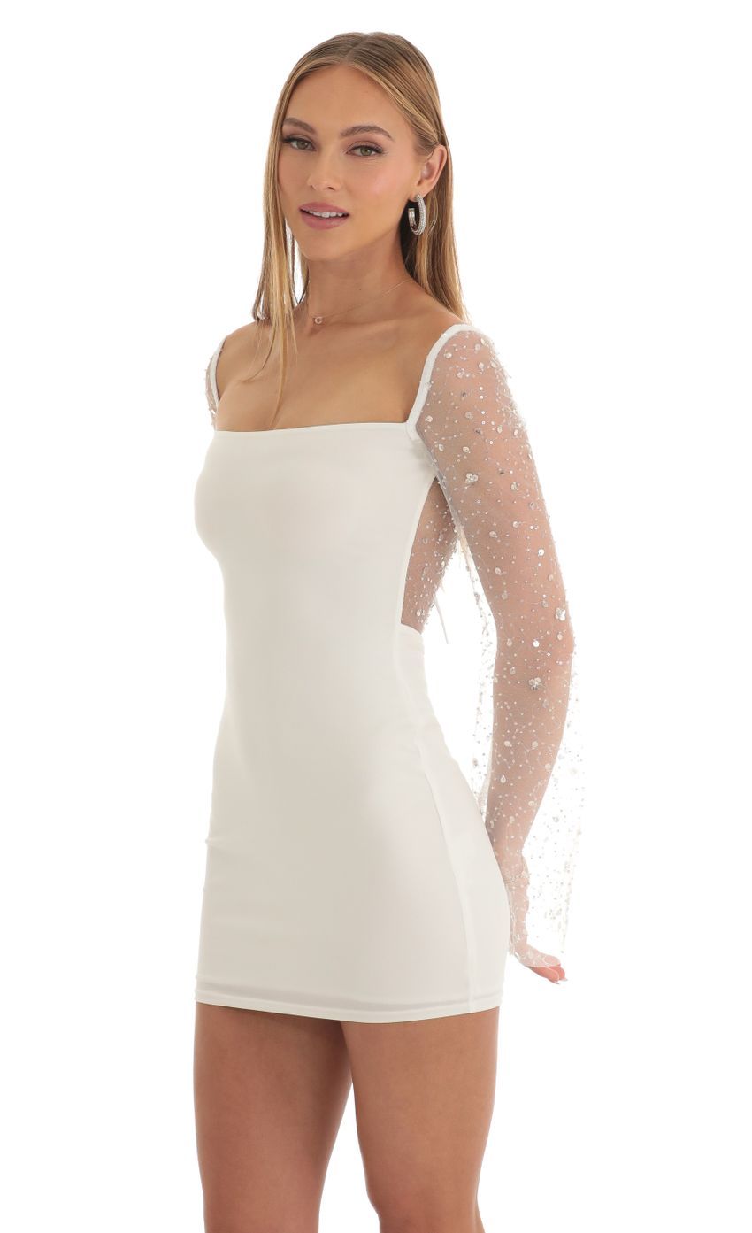 Sequin Long Sleeve Dress in White-Sunny Prom. All rights reserved.