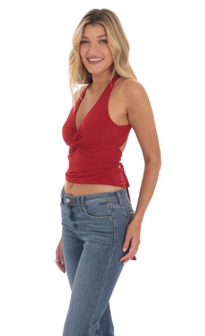 Twist Cross Back Top in Red-Sunny Prom. All rights reserved.