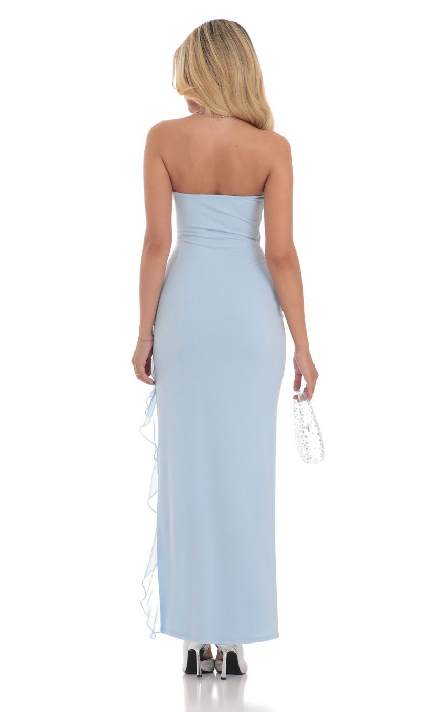 Strapless Ruffle Slit Dress in Blue-Sunny Prom. All rights reserved.