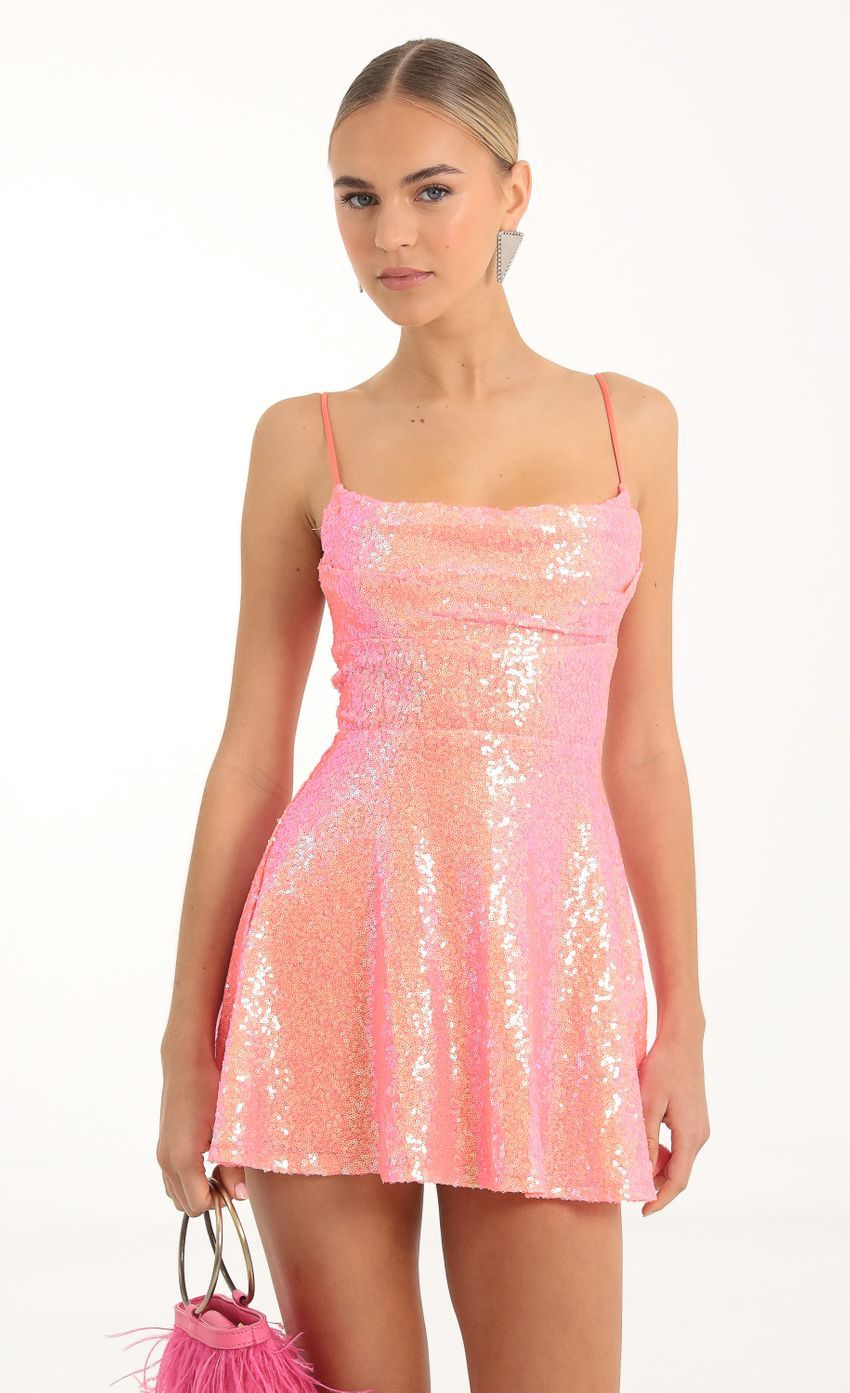 Sequin Cowl Neck Dress in Orange-Sunny Prom. All rights reserved.