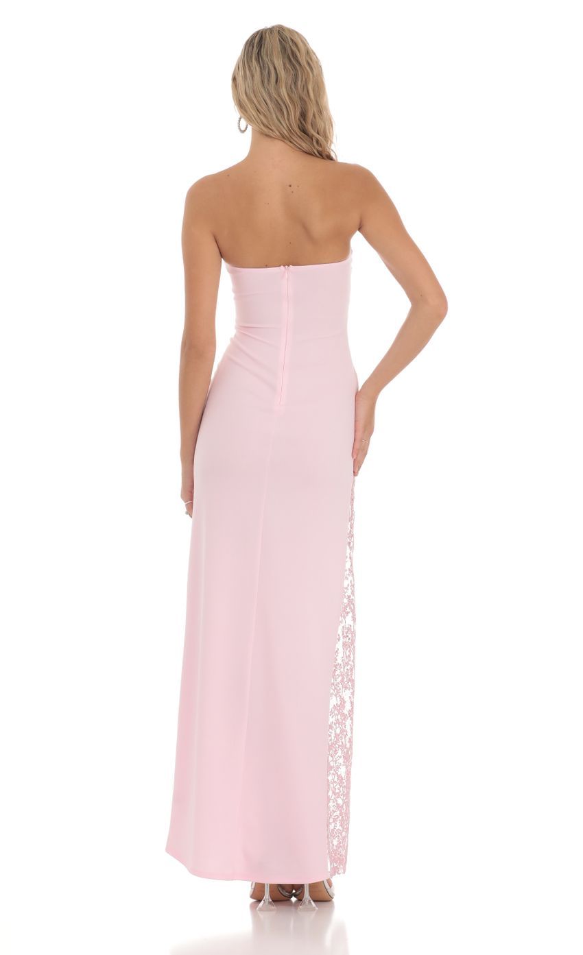 Strapless Lace Embroidered Slit in Pink-Sunny Prom. All rights reserved.