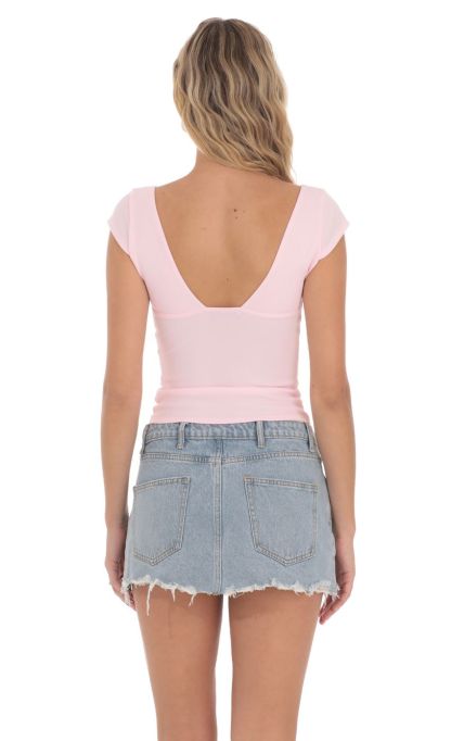 Short Sleeve V-Neck Top in Pink-Sunny Prom. All rights reserved.