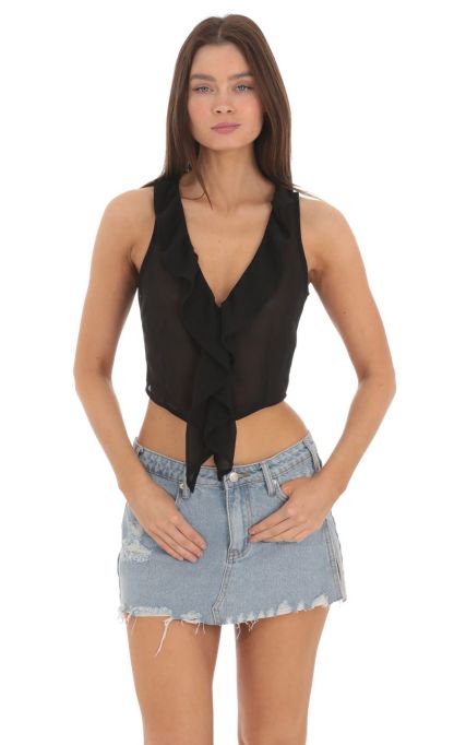 Sheer Chiffon Top in Black-Sunny Prom. All rights reserved.