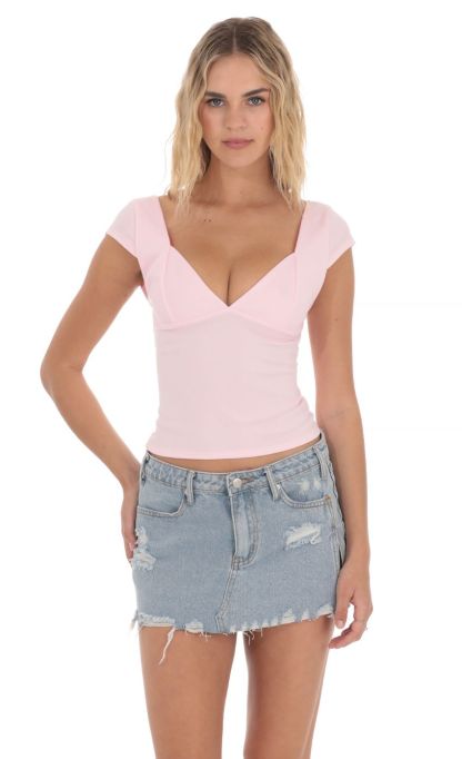 Short Sleeve V-Neck Top in Pink-Sunny Prom. All rights reserved.