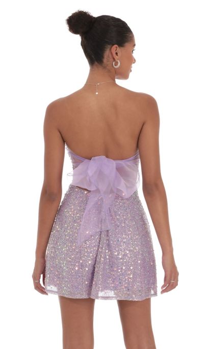 Sequin Glitter Strapless Fit and Flare Dress in Lilac-Sunny Prom. All rights reserved.