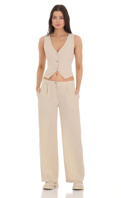Wide Leg Linen Pants in Cream-Sunny Prom. All rights reserved.