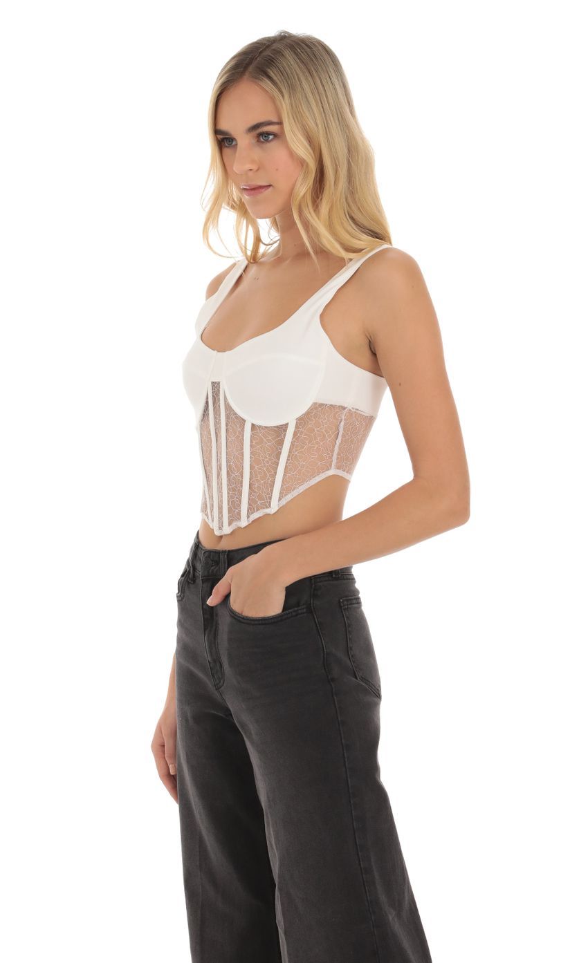 Sheer Lace Corset Top in White-Sunny Prom. All rights reserved.