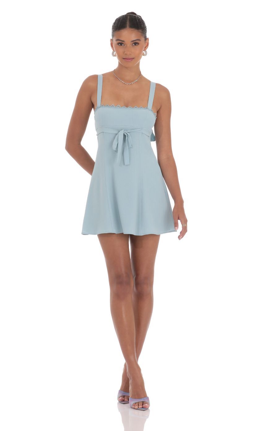 Shimmer Ribbon Embroidered Trim Dress in Blue-Sunny Prom. All rights reserved.