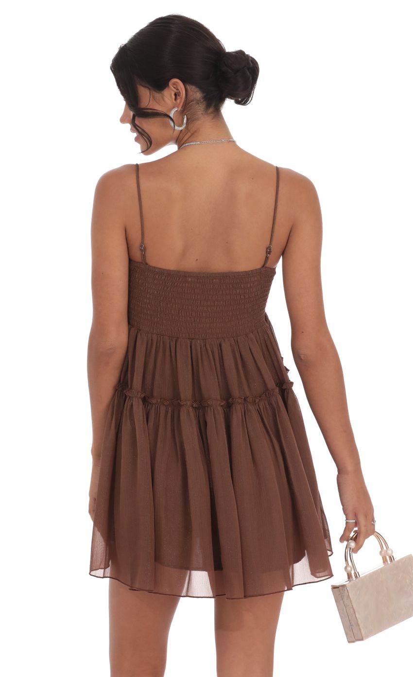 Shimmer Babydoll Dress in Brown-Sunny Prom. All rights reserved.