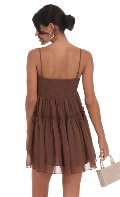 Shimmer Babydoll Dress in Brown-Sunny Prom. All rights reserved.