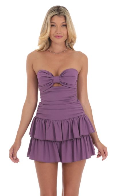 Strapless Cutout Ruffle Dress in Purple-Sunny Prom. All rights reserved.