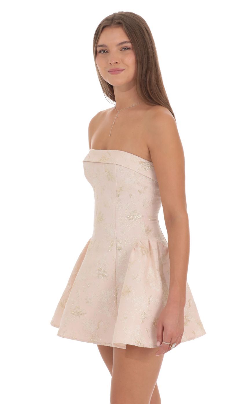 Shimmer Jacquard Strapless Flare Dress in Pink-Sunny Prom. All rights reserved.