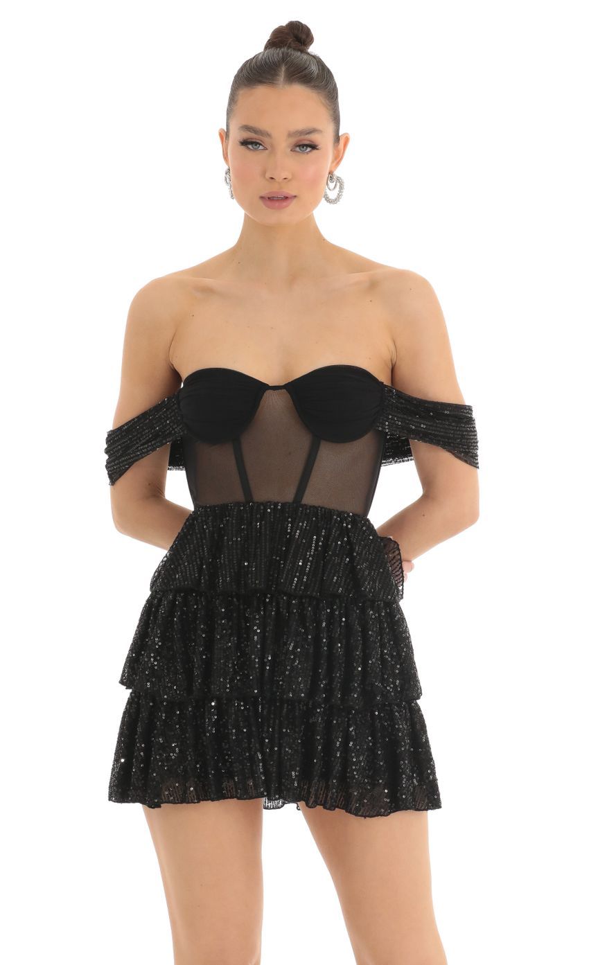 Sequin Corset Dress in Black-Sunny Prom. All rights reserved.