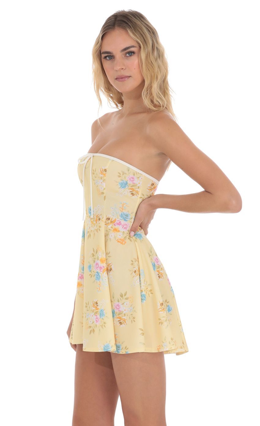 White Trim Floral Fit and Flare Dress in Yellow-Sunny Prom. All rights reserved.