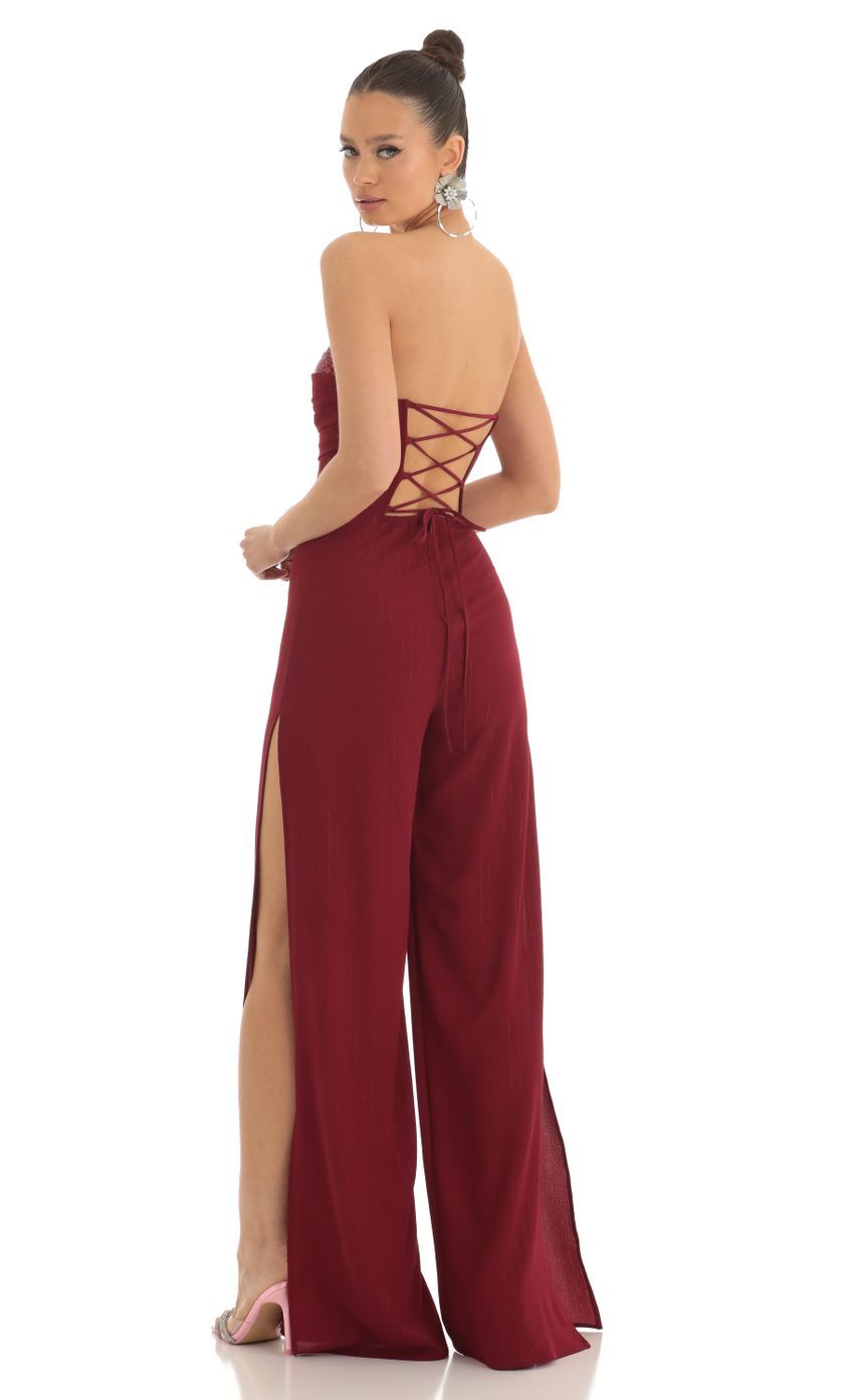Sequin Bust Crepe Jumpsuit in Red-Sunny Prom. All rights reserved.