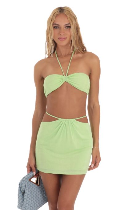 Wrap Two Piece Set in Lime Green-Sunny Prom. All rights reserved.
