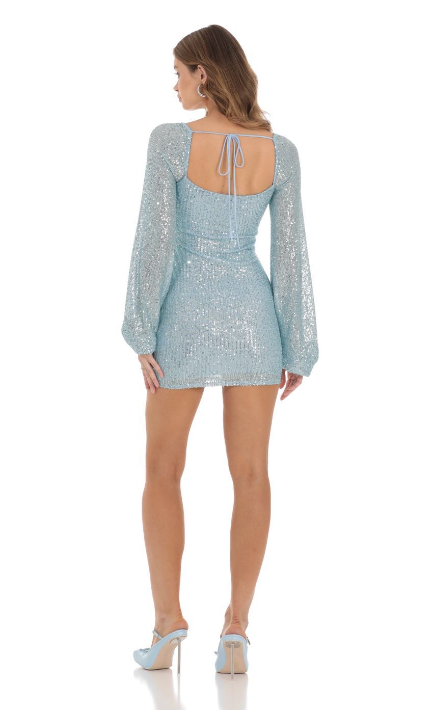 Shantelle Sequin Long Sleeve Dress in Blue-Sunny Prom. All rights reserved.