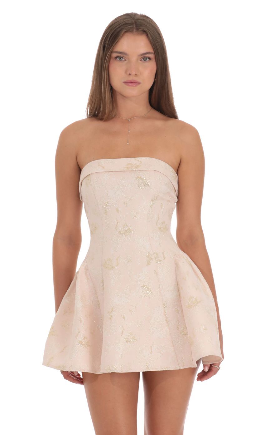 Shimmer Jacquard Strapless Flare Dress in Pink-Sunny Prom. All rights reserved.