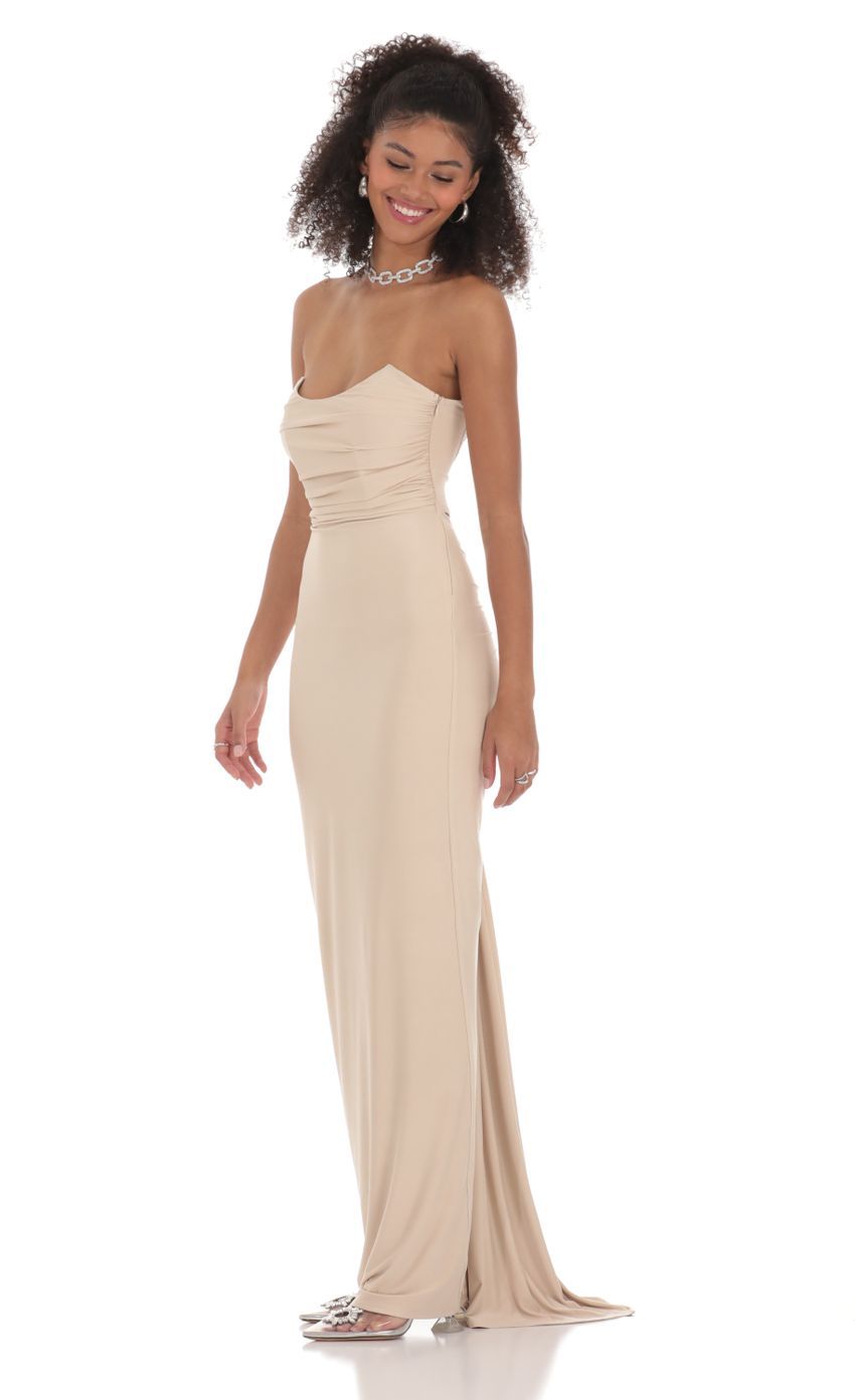 Strapless Corset Sequin Butterfly Maxi Dress in Beige-Sunny Prom. All rights reserved.
