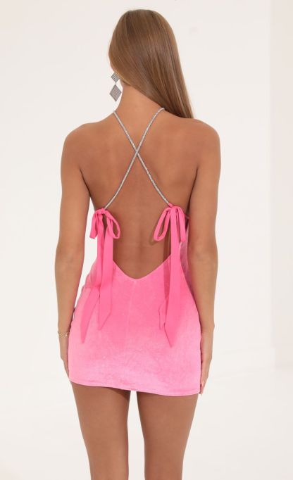 Velvet Glitter Halter Dress in Pink-Sunny Prom. All rights reserved.