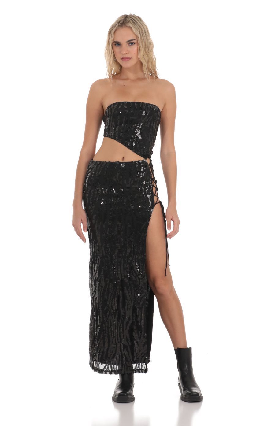 Strapless Sequin Cutout Maxi Dress in Black-Sunny Prom. All rights reserved.
