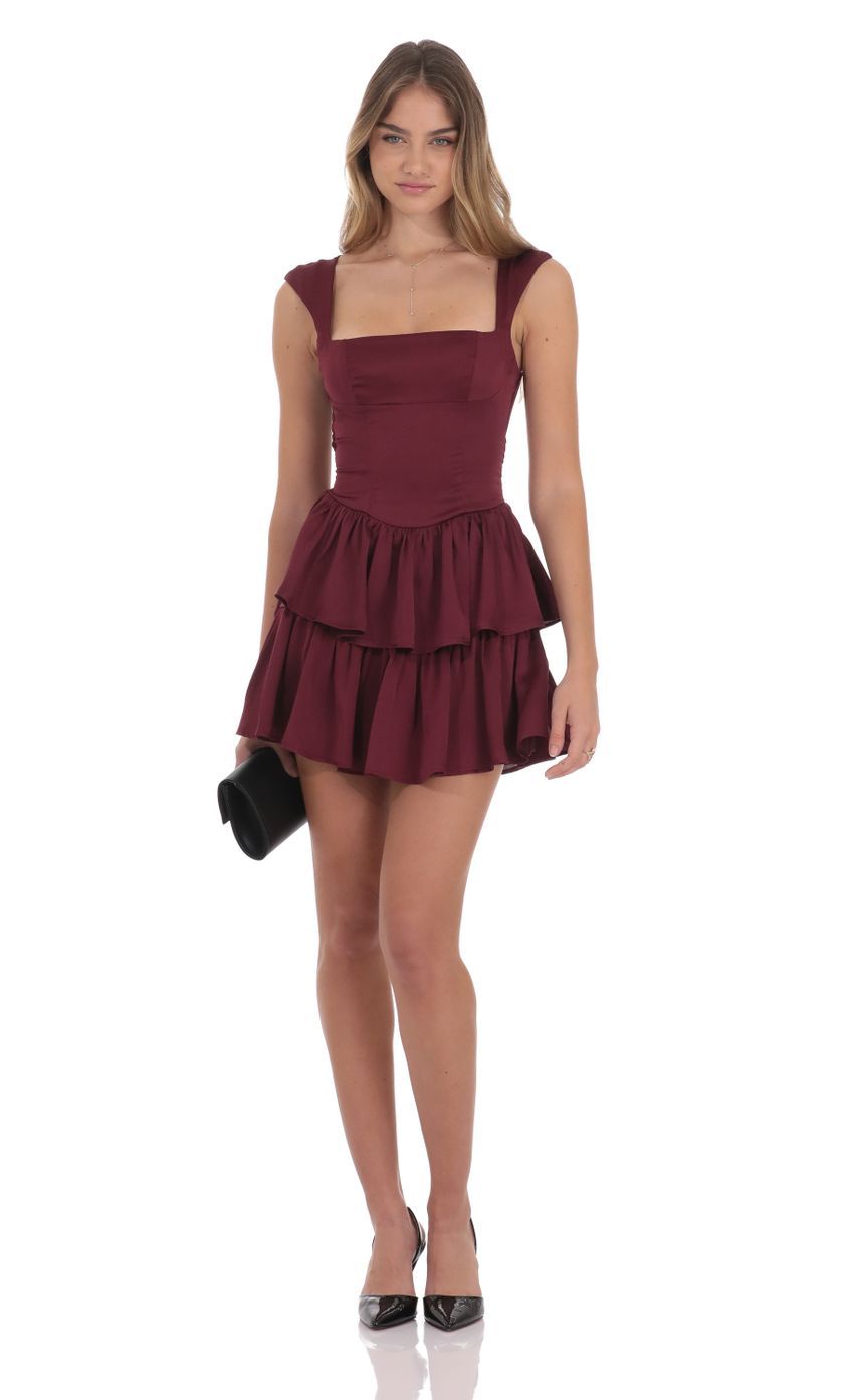 Wide Strap Ruffle Dress in Burgundy-Sunny Prom. All rights reserved.