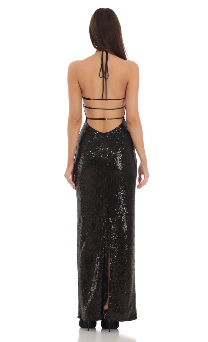 Sequin Halter Maxi Dress in Black-Sunny Prom. All rights reserved.