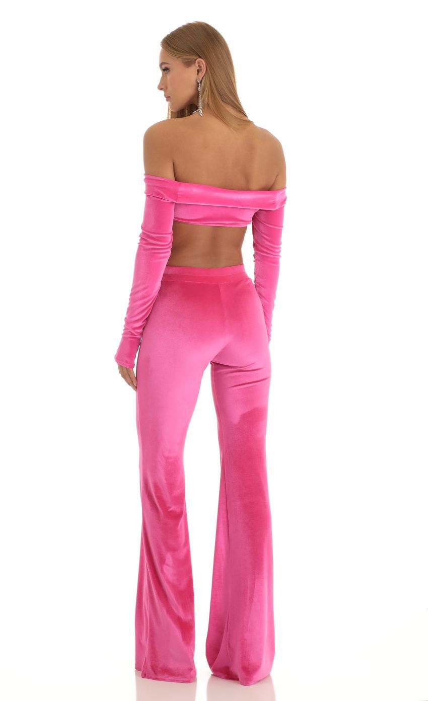 Velvet Two Piece Pant Set in Hot Pink-Sunny Prom. All rights reserved.
